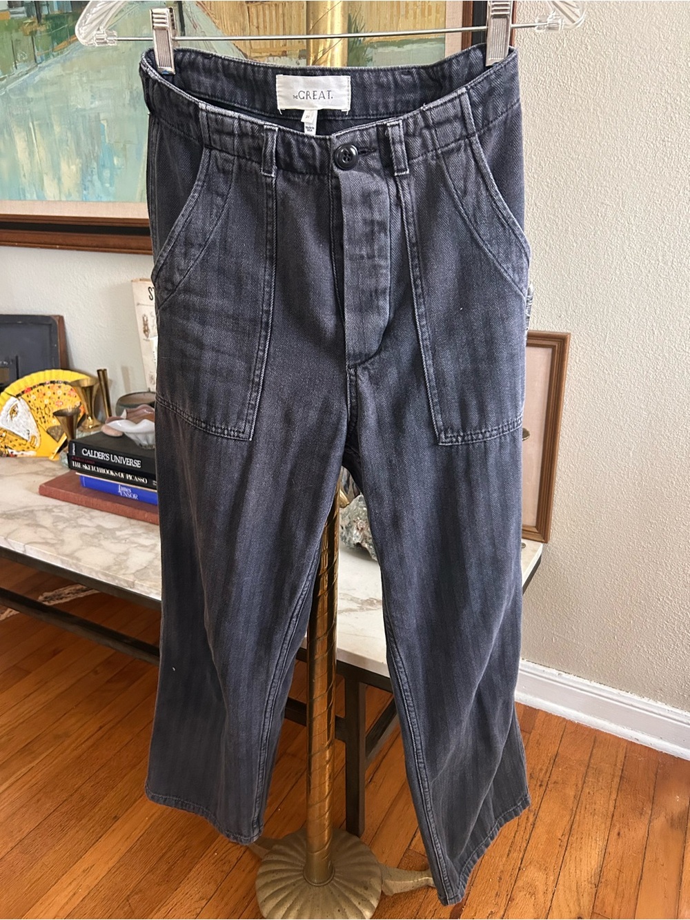 THE GREAT. Women's Charcoal Straight-Leg Utility Pants